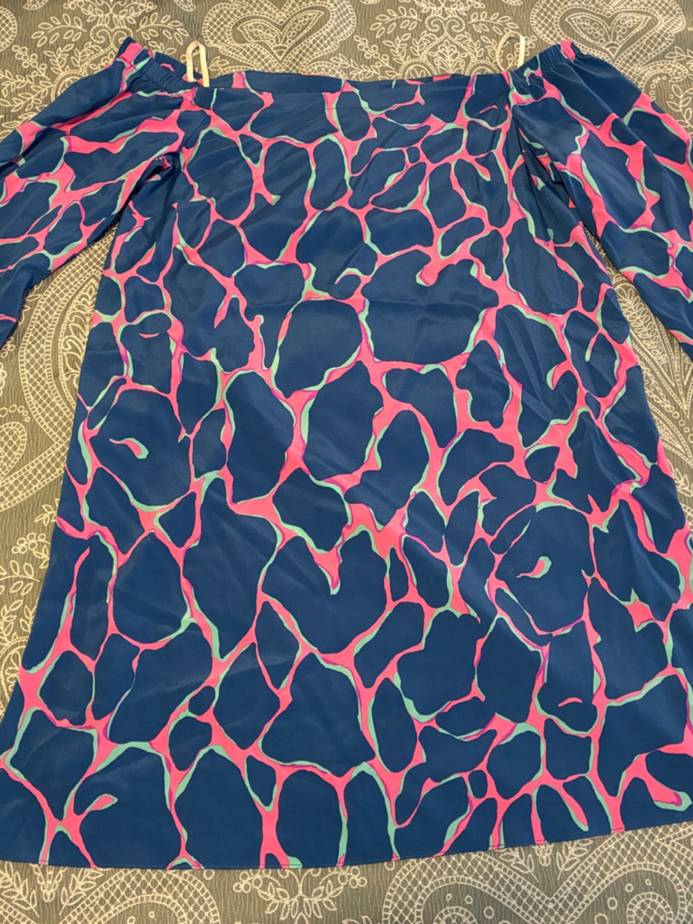 Lilly Pulitzer Navy, Hot Pink & Aqua Off-Shoulder Mini Dress